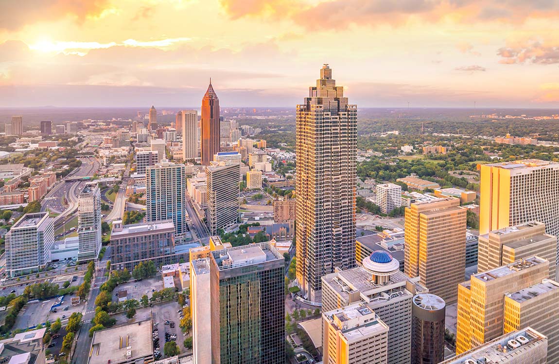 Sunrise over skyline of Atlanta 