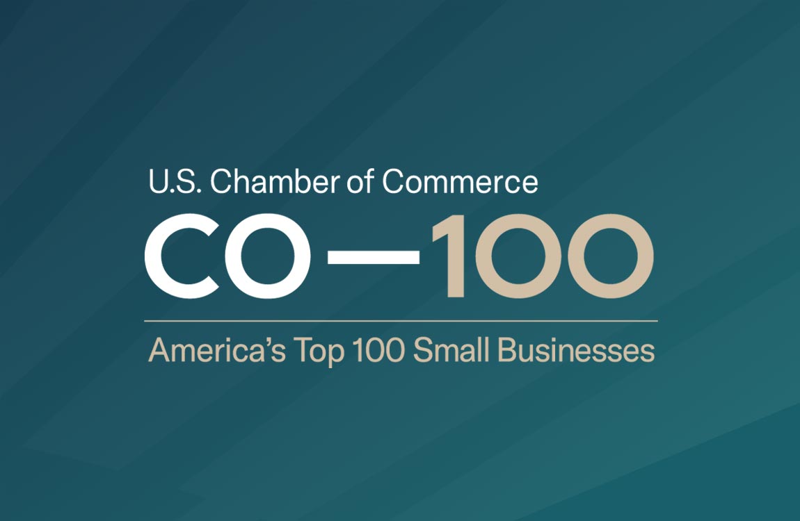 Logo and text saying "U.S. Chamber of Commerce and CO—100: America's Top 100 Small Businesses" 