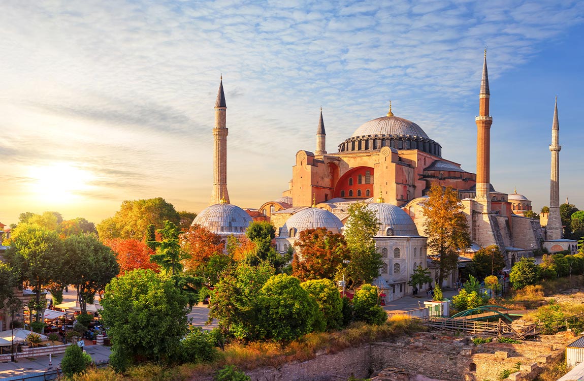 Istanbul's Hagia Sophia under a blue sky 